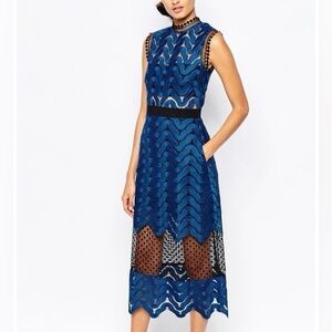 Self-Portrait Elegant Blue Lace Dress